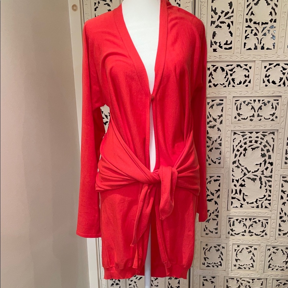 Brunello Cucinelli Red Tie-Waist Long Sleeve Cardigan